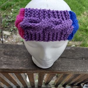 Bi sexual pride hand knitted cabled headband